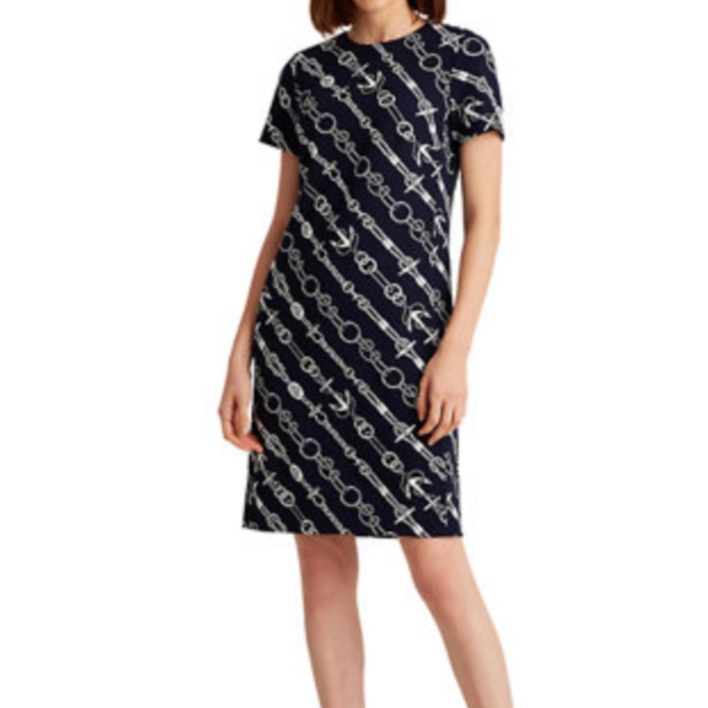 Lauren Ralph Lauren Anchor-Printed Jacquard Navy Dress